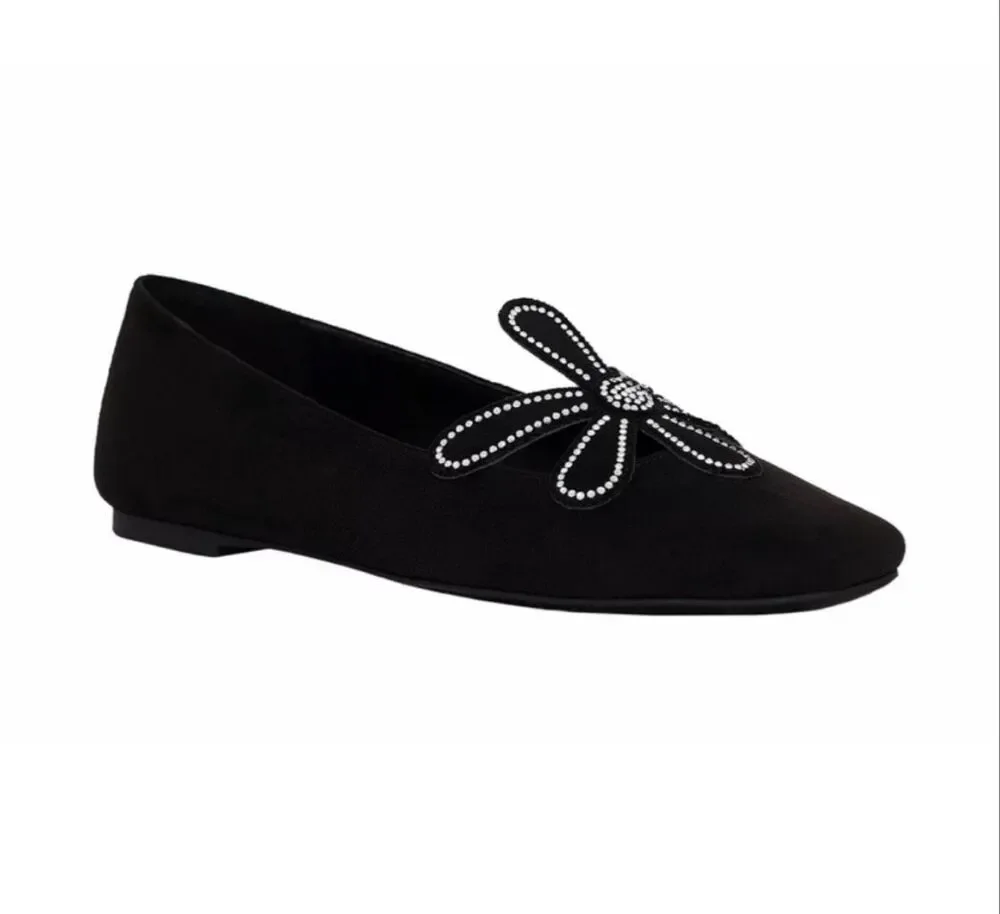 Katy Perry $129 Evie Daisy Rhinestone Ballet Flats Black Womens 7 NEW